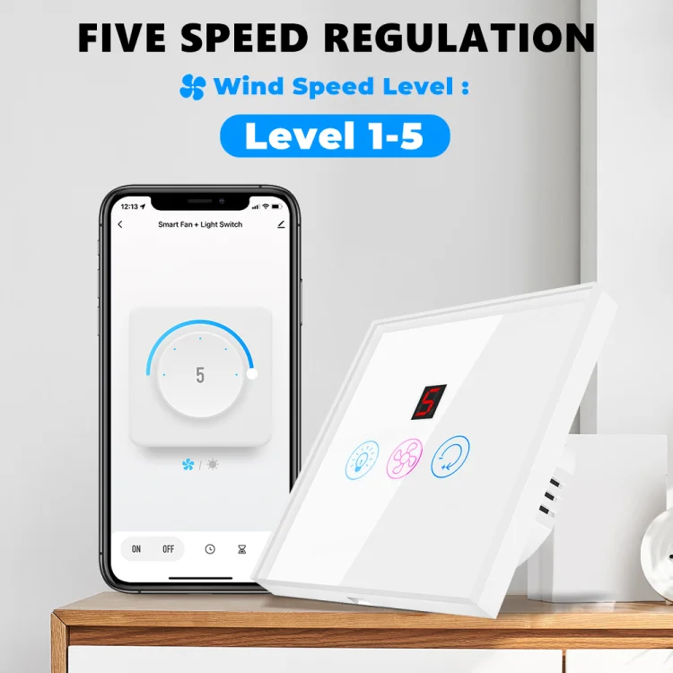 Wifi Smart Fan and Light Switch Digit Version White