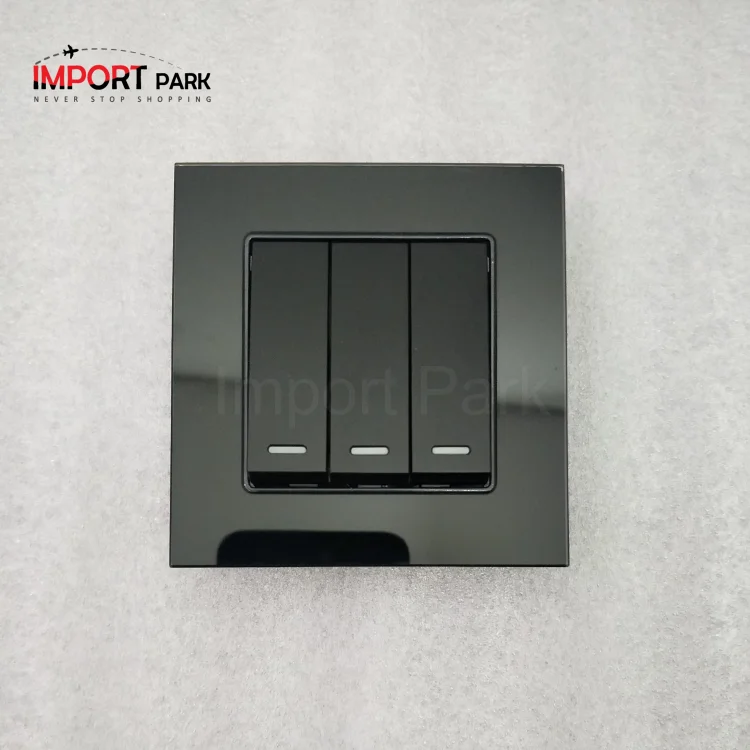 Glass Border 3gang 1way switch Black
