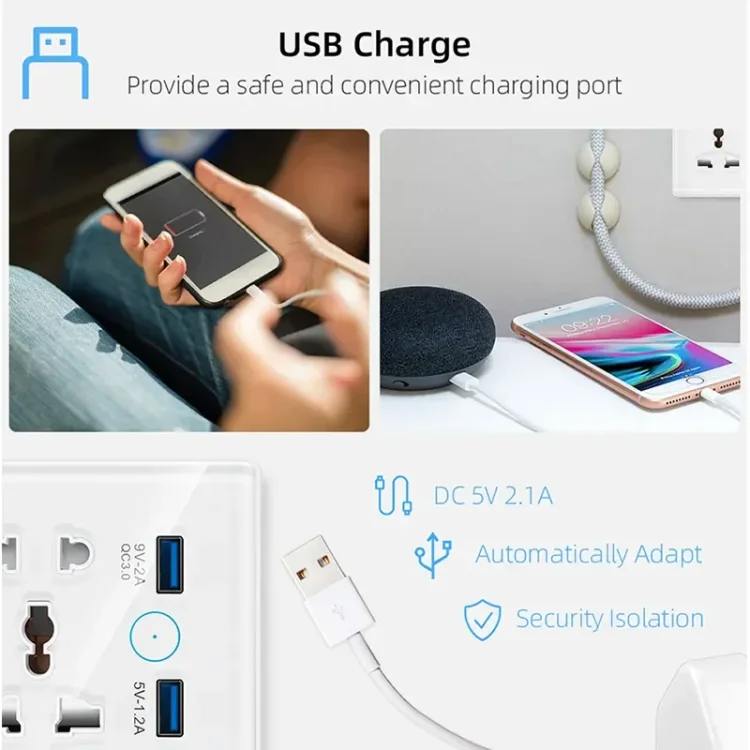 Wifi USB and 5 pin Socket 10A Round Corner White - ছবি 5