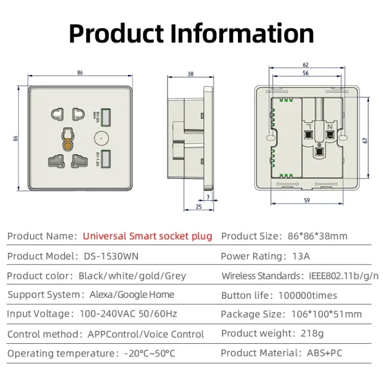 Wifi USB and 5 pin Socket 10A Round Corner White - ছবি 7
