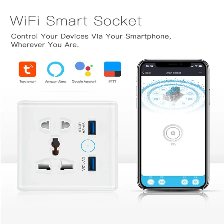 Wifi USB and 5 pin Socket 10A Round Corner White - ছবি 3