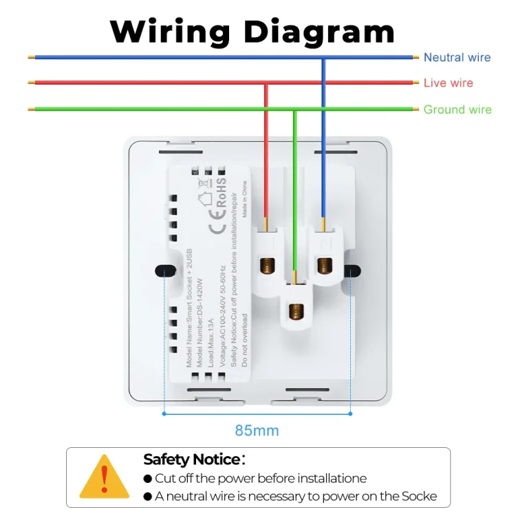 Wifi USB and 5 pin Socket 10A Round Corner Black - ছবি 5