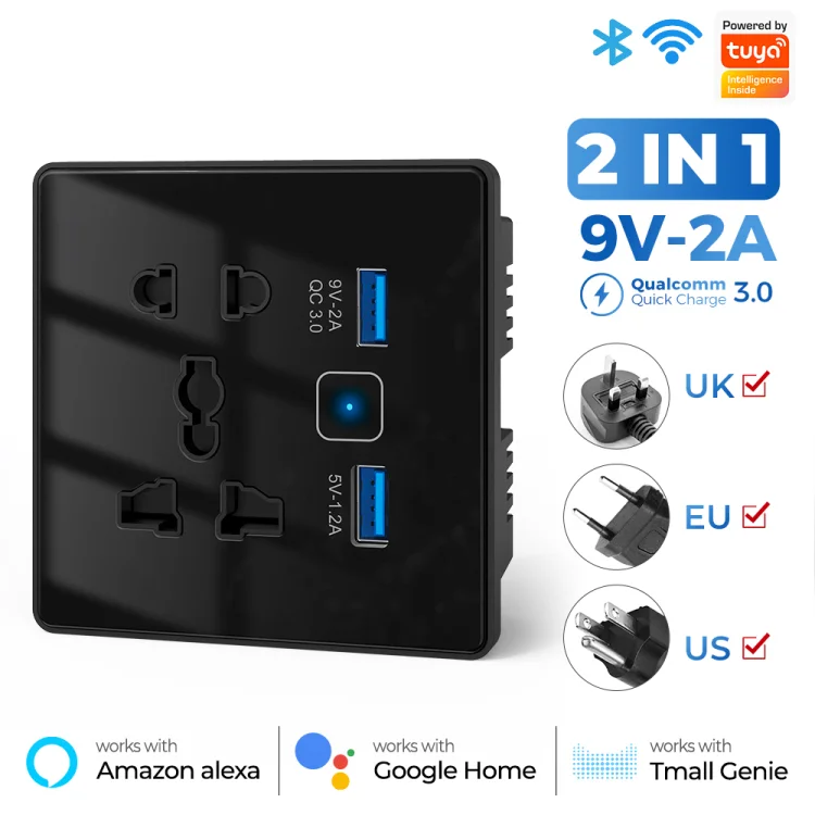 Wifi USB and 5 pin Socket 10A Round Corner Black