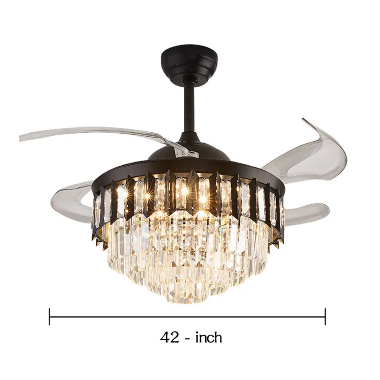 Retractable Blades Crystal Chandelier 48" Ceiling Fan Remote Control - ছবি 3