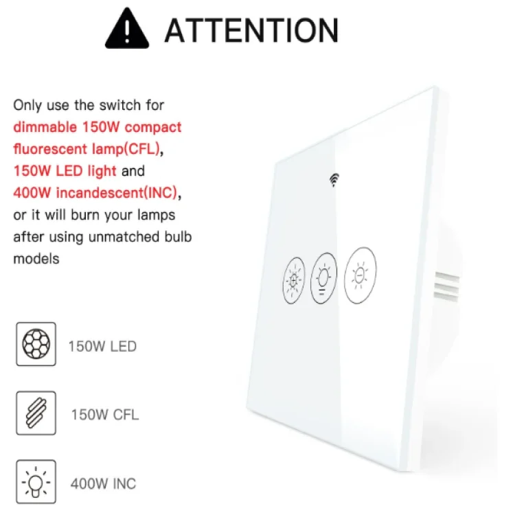 Wifi Smart Light Dimmer Switch White - ছবি 3