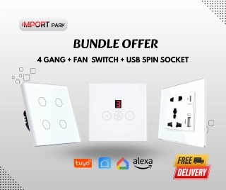 5pin Type C Socket + Fan + 4 Gang Switch (White)