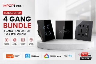 5pin Type C Socket + Fan + 4 Gang Switch (Black)